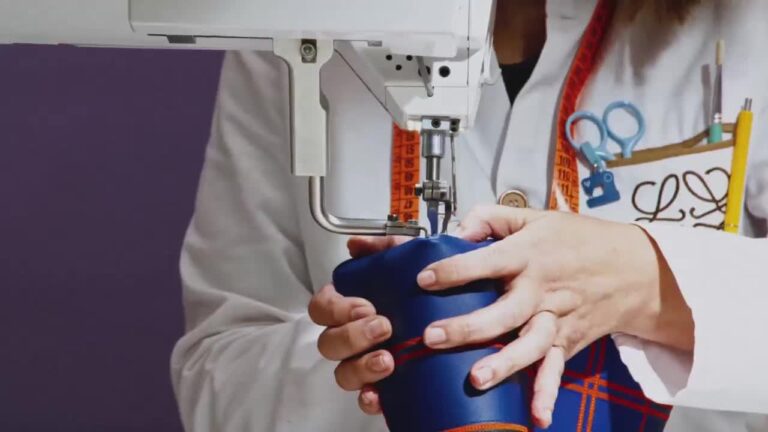 Leatherwork being stitched in LOEWE’s Whisker bag craftsmanship film