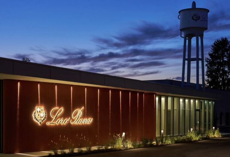 Loro Piana Ghemme factory exterior illuminated at dusk
