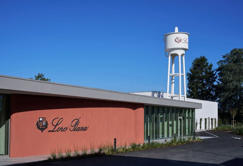 Loro Piana signage and water tower at the Ghemme factory