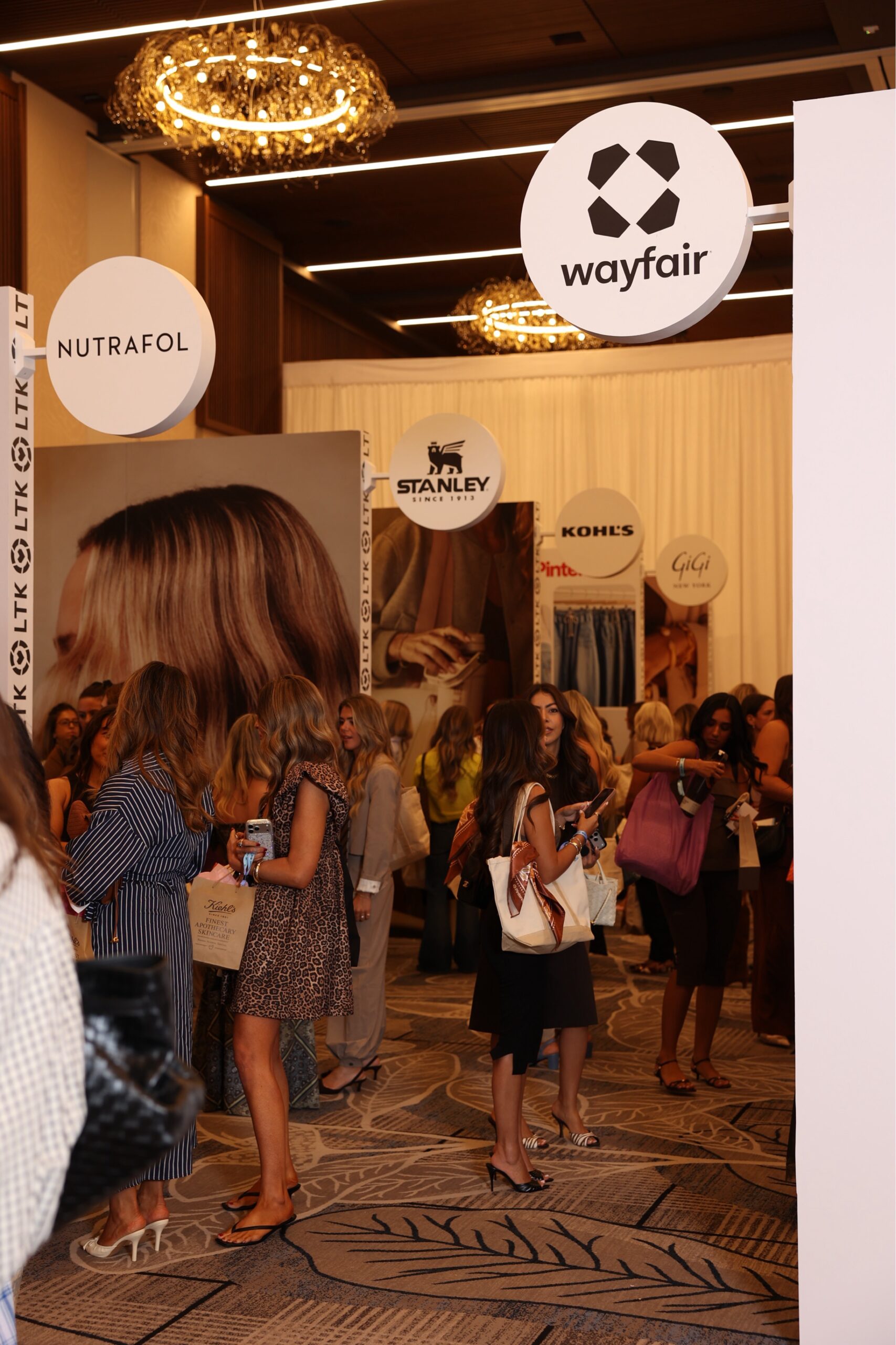 LTKCon brand floor with Wayfair, Nutrafol, Stanley and Kohl’s displays