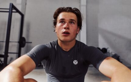 Hockey player Macklin Celebrini in lululemon training apparel