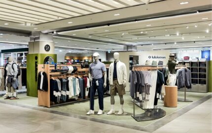 Dedicated lululemon men’s pop-up at Shinsegae Gangnam with mannequins and apparel displays