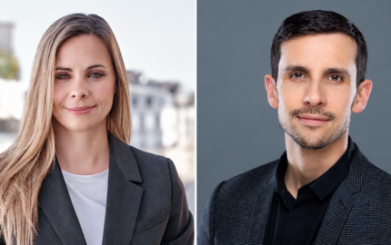 Side-by-side composite of LVMH executives Laura Vandendaele and Pierre-Julien Bousquet