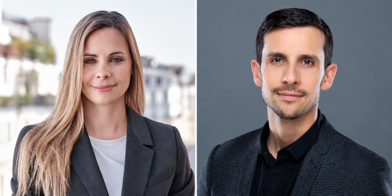 Side-by-side composite of LVMH executives Laura Vandendaele and Pierre-Julien Bousquet