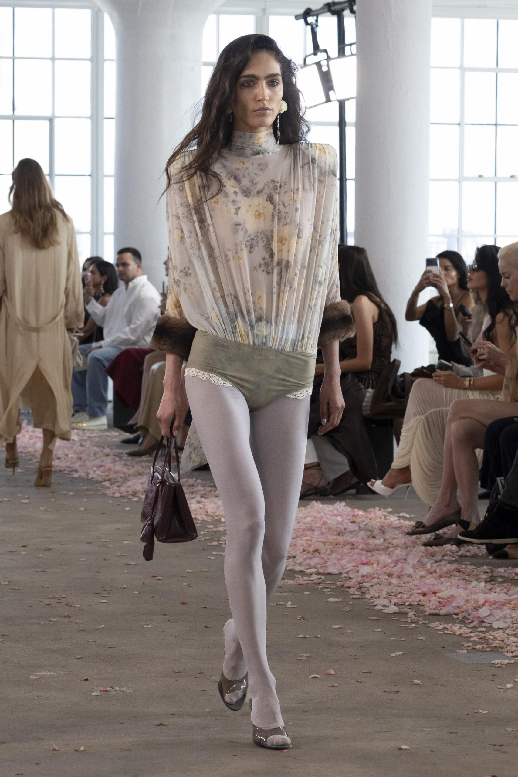Floral top and pale tights on Magda Butrym’s Spring-Summer 2027 runway