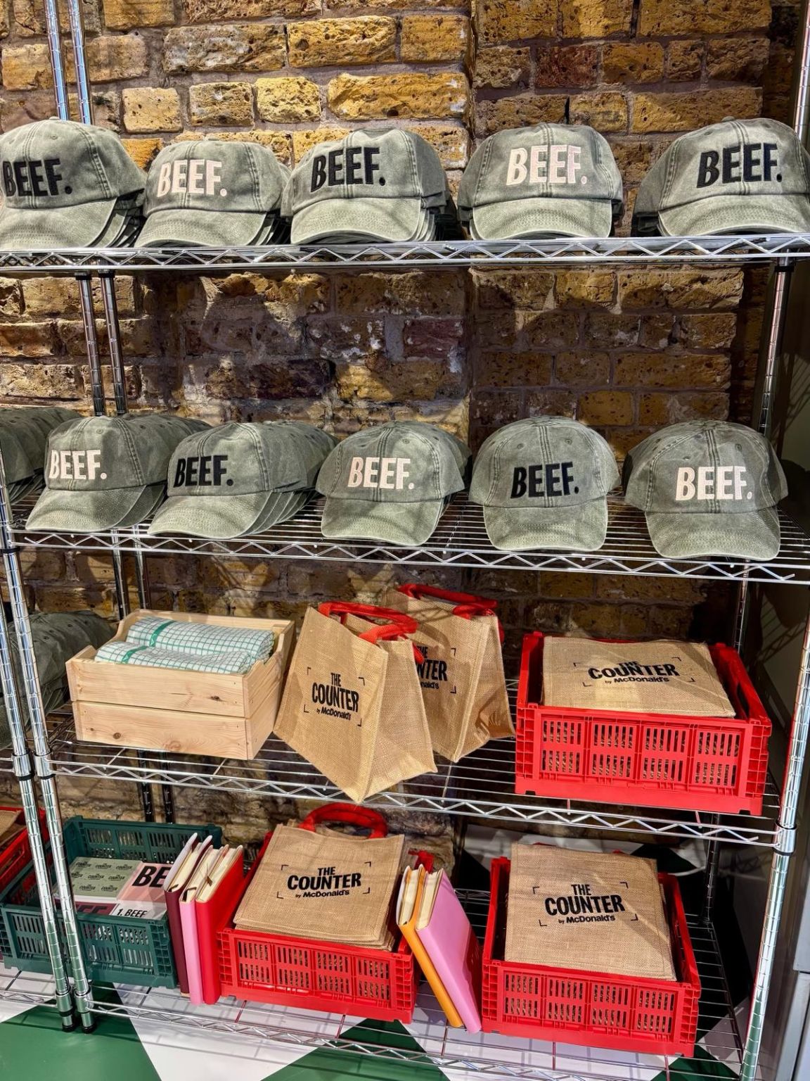 Branded merchandise displayed at The Counter