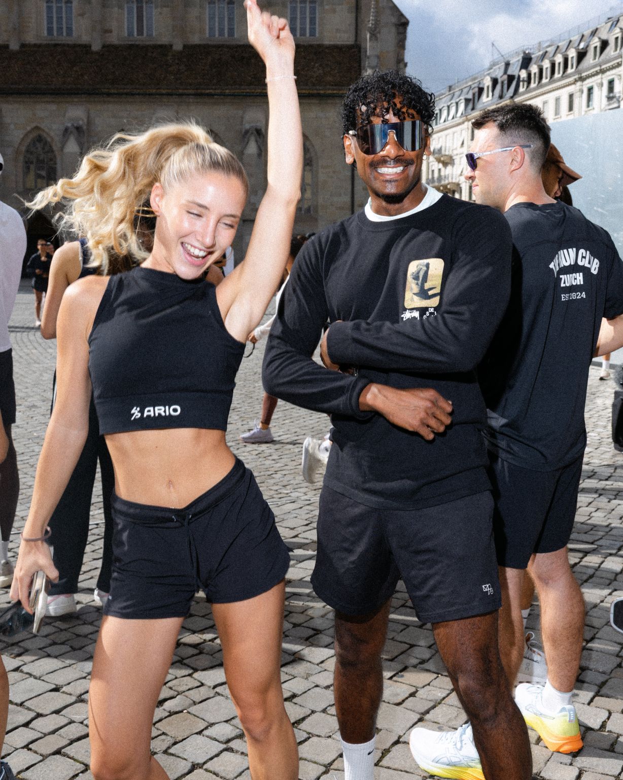 Participants gathering outdoors at the Zurich running event