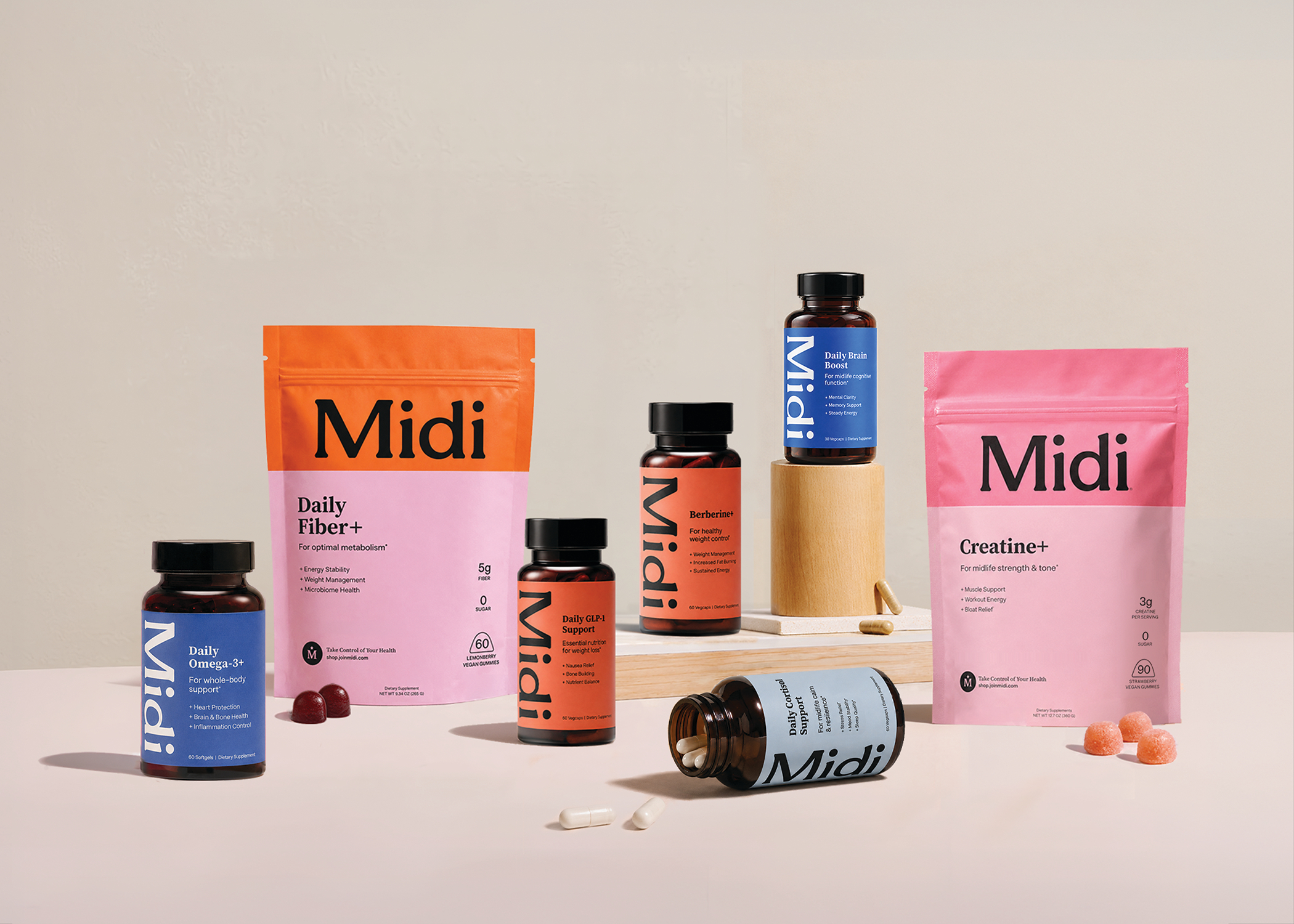 Midi Health supplement assortment.
