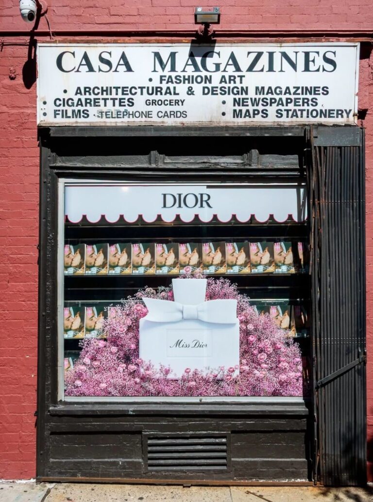 Miss Dior floral display in the window of Casa Magazines in New York