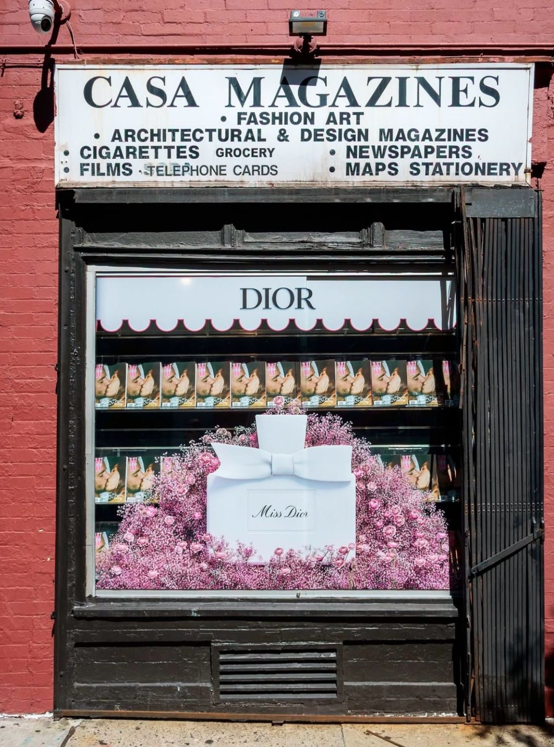 Miss Dior floral display in the window of Casa Magazines in New York
