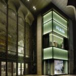 Prada's two-level green storefront at K11 MUSEA in Hong Kong