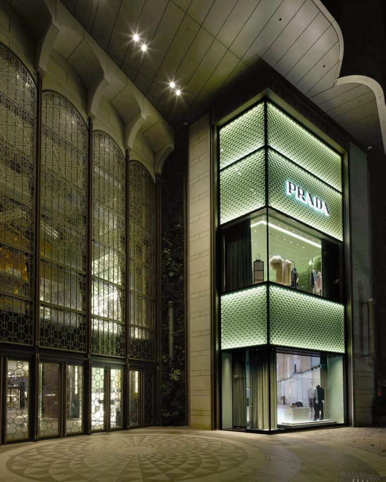 Prada's two-level green storefront at K11 MUSEA in Hong Kong