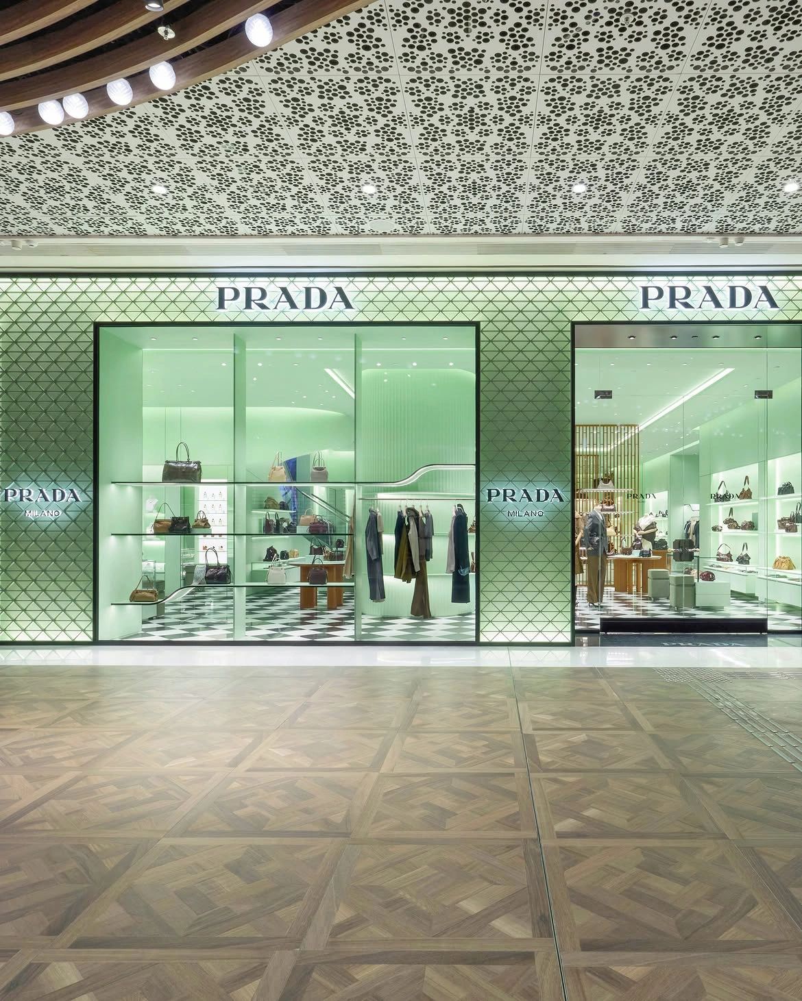 Prada K11 MUSEA boutique facade and marble floor