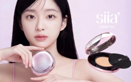 Siia Cosmetics campaign image showing a model with the brand's cushion foundation