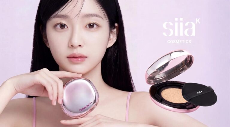 Siia Cosmetics campaign image showing a model with the brand's cushion foundation