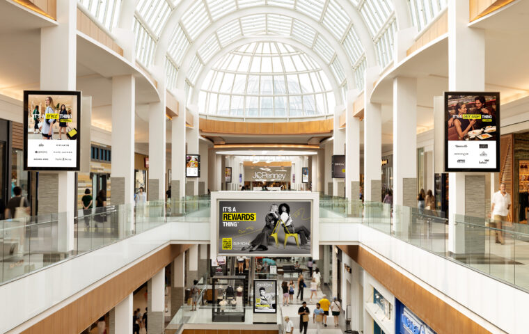 Simon campaign placements inside Roosevelt Field mall.