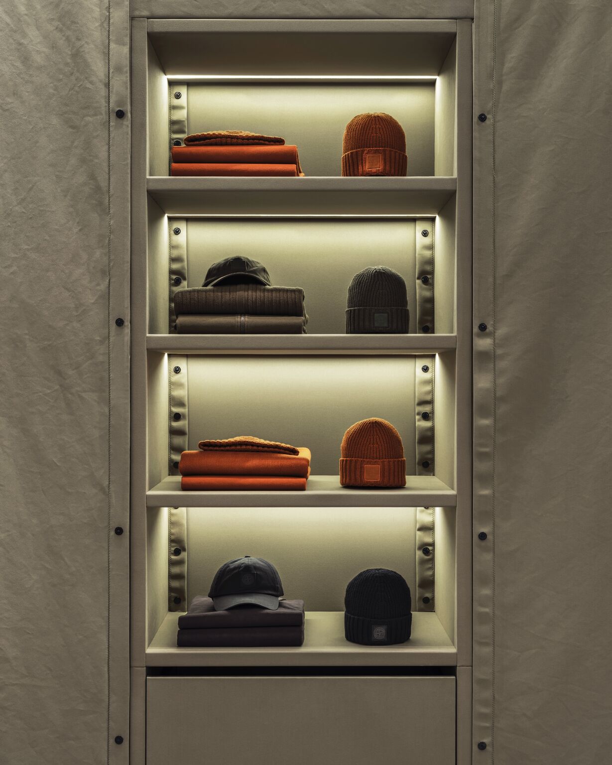Stone Island clothing and modular display structure at Selfridges