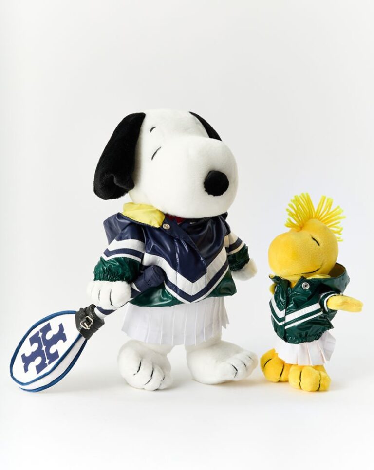 Snoopy and Woodstock in Tory Burch tennis-inspired custom outfits