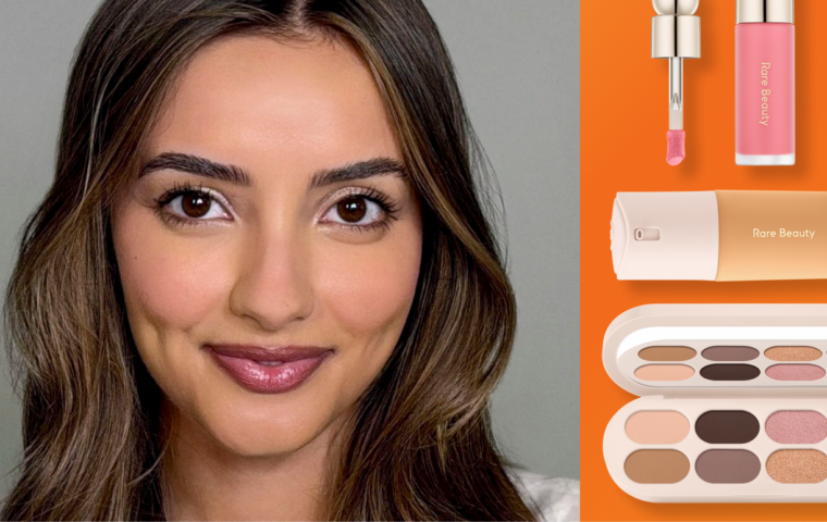 Model wearing a Rare Beauty makeup look in Ulta Beauty's 2026 Homecoming campaign