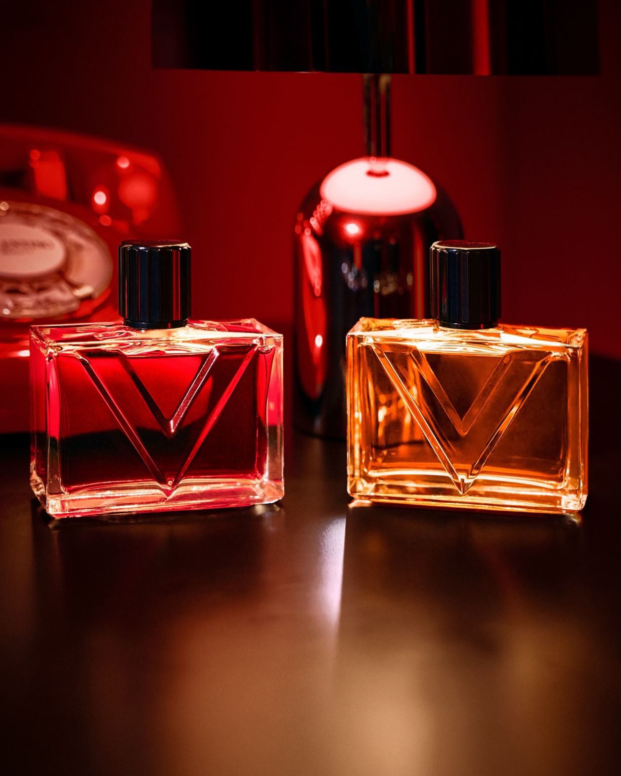 Valentino Beauty Vendetta fragrance bottles at the London activation