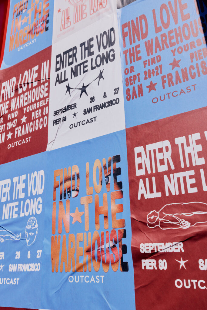Wheatpasting wall angle at Outcast Clothing’s Portola Festival pop-up