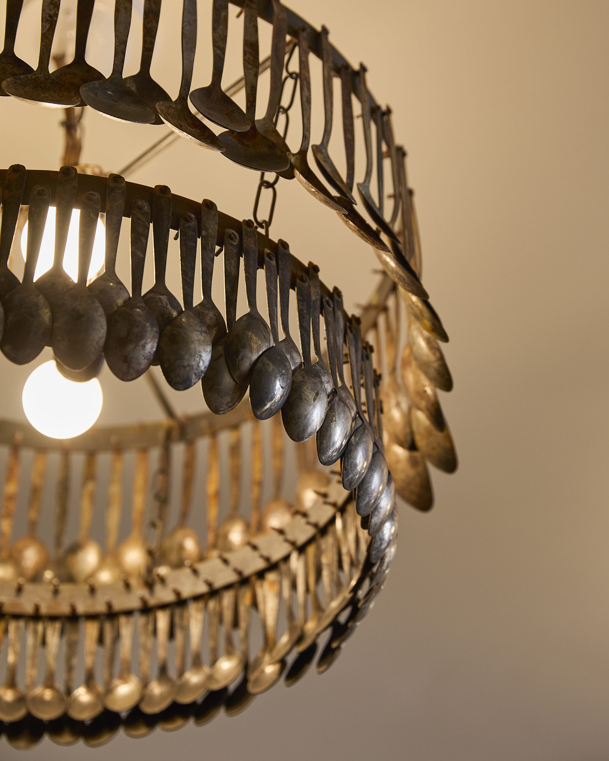 Close-up of the vintage spoon chandelier at Paul Smith Madison Avenue