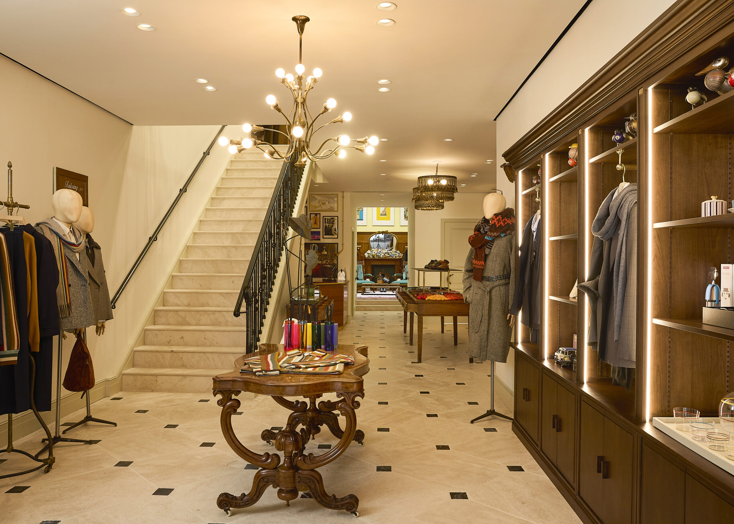 Entrance hall and staircase inside Paul Smith’s Madison Avenue flagship