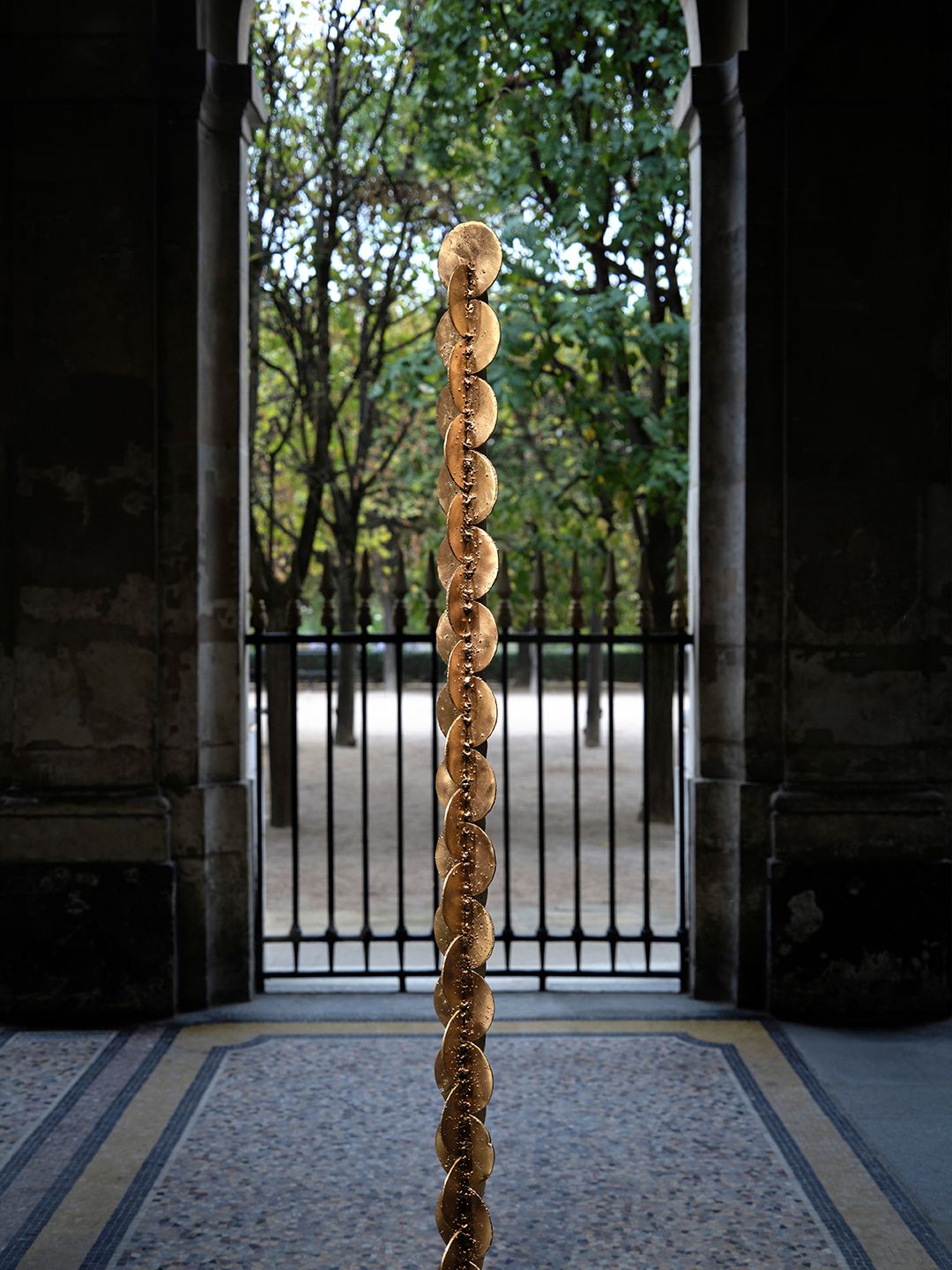 Tall sculptural column at Acne Paper Palais Royal