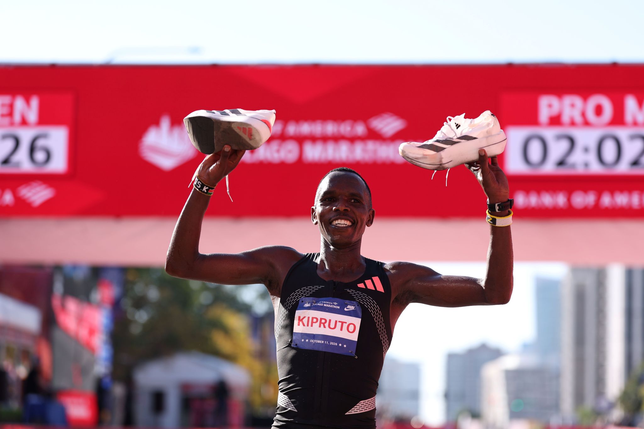 Amos Kipruto celebrating his Chicago Marathon victory