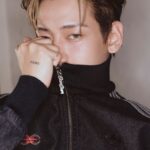 BamBam wearing black EYES ON ME jacket