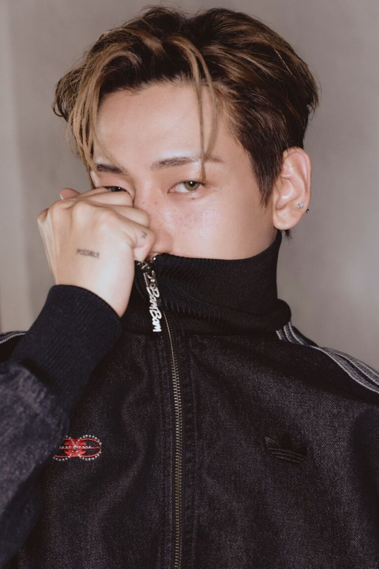 BamBam wearing black EYES ON ME jacket