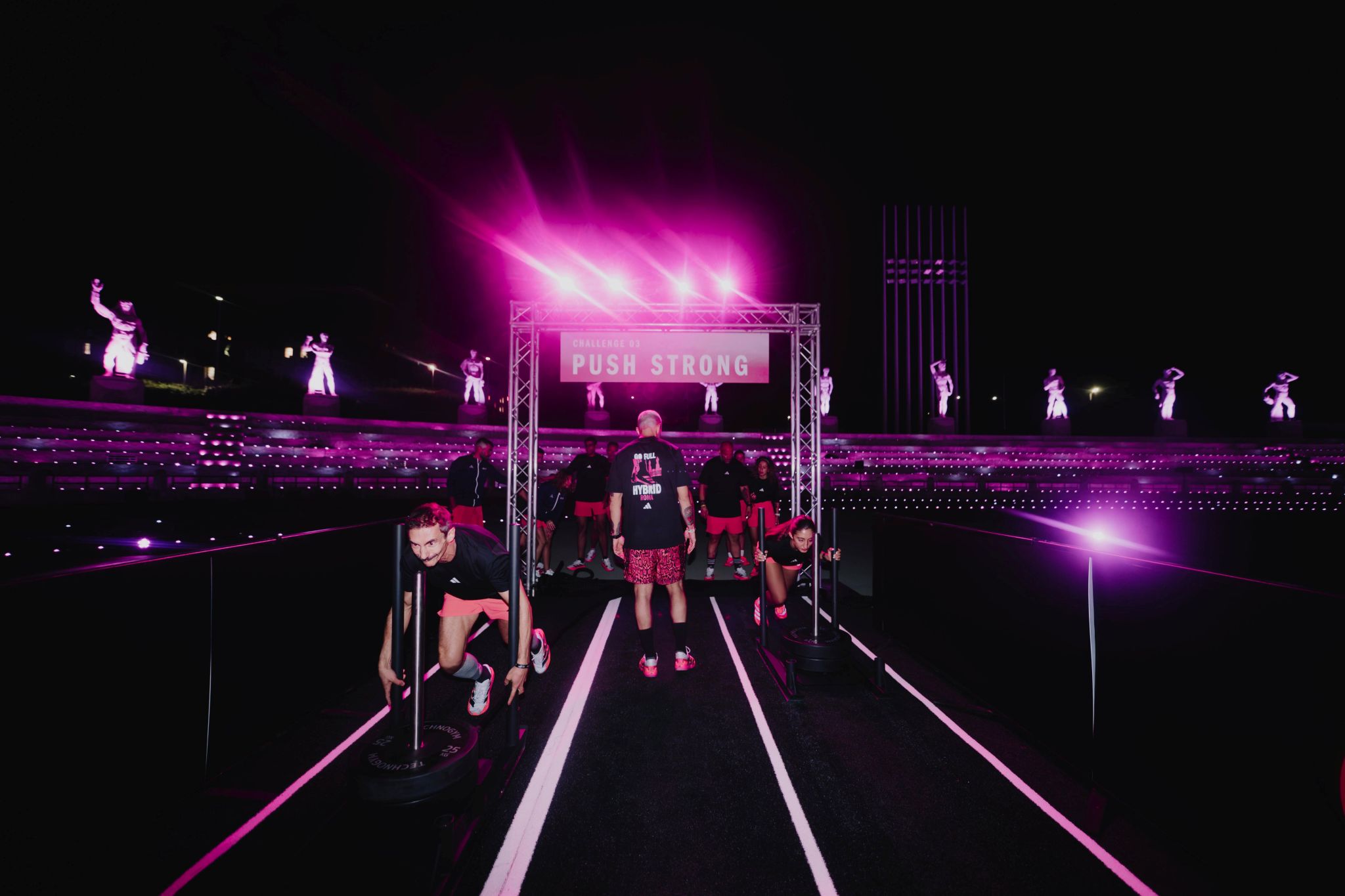 Athletes take part in a strength station at adidas Hybrid Hub