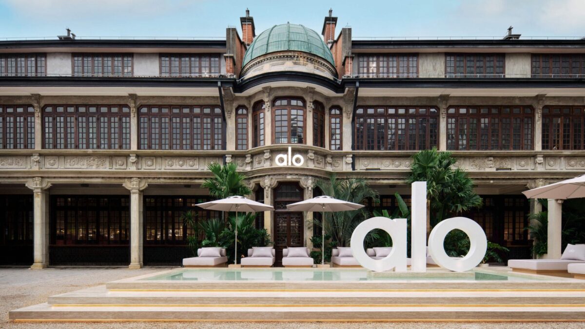 Exterior of Alo’s Zhangyuan pop-up in Shanghai with large Alo lettering