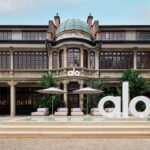 Exterior of Alo’s Zhangyuan pop-up in Shanghai with large Alo lettering