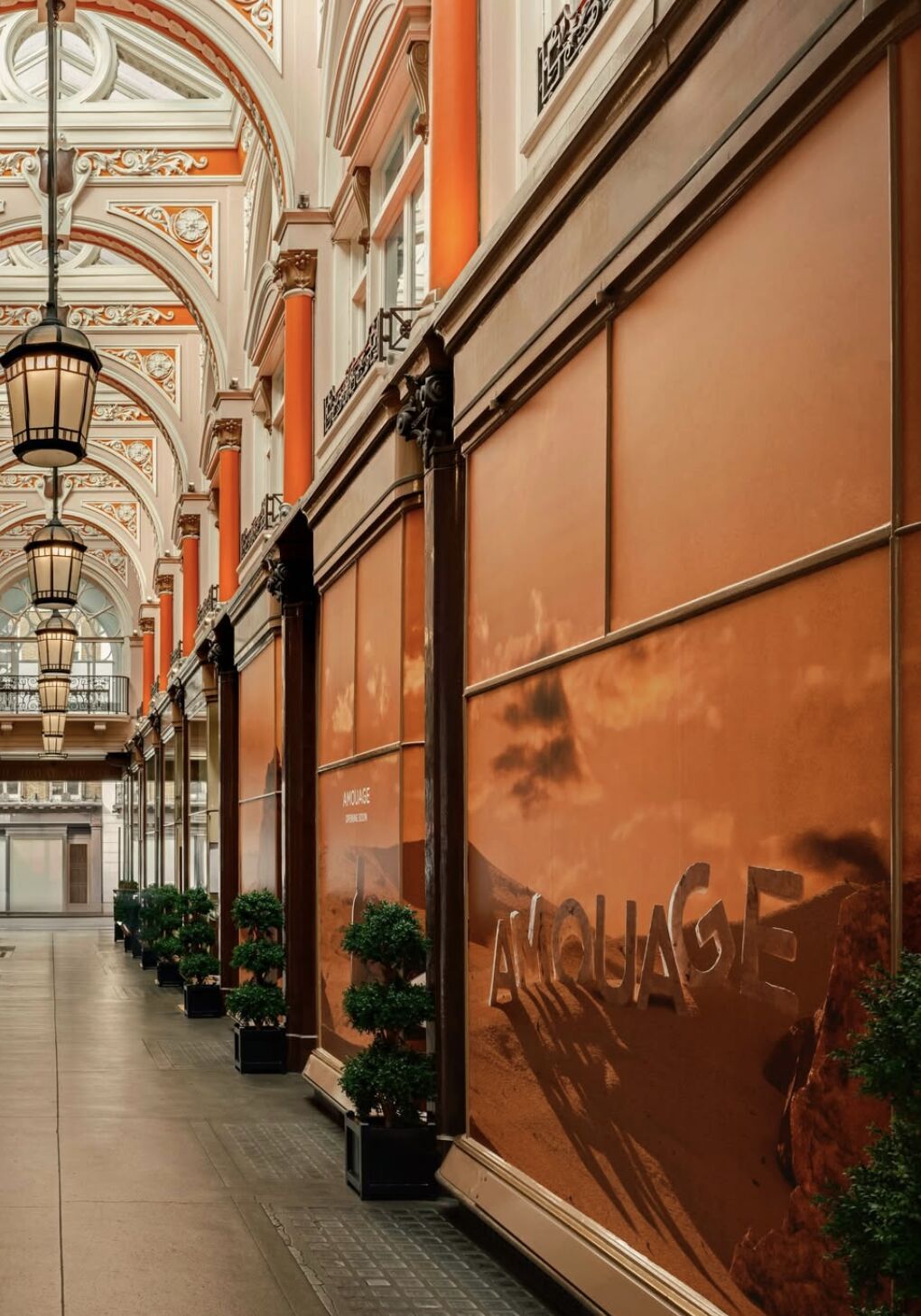Amouage desert-themed window coverings along the Royal Arcade