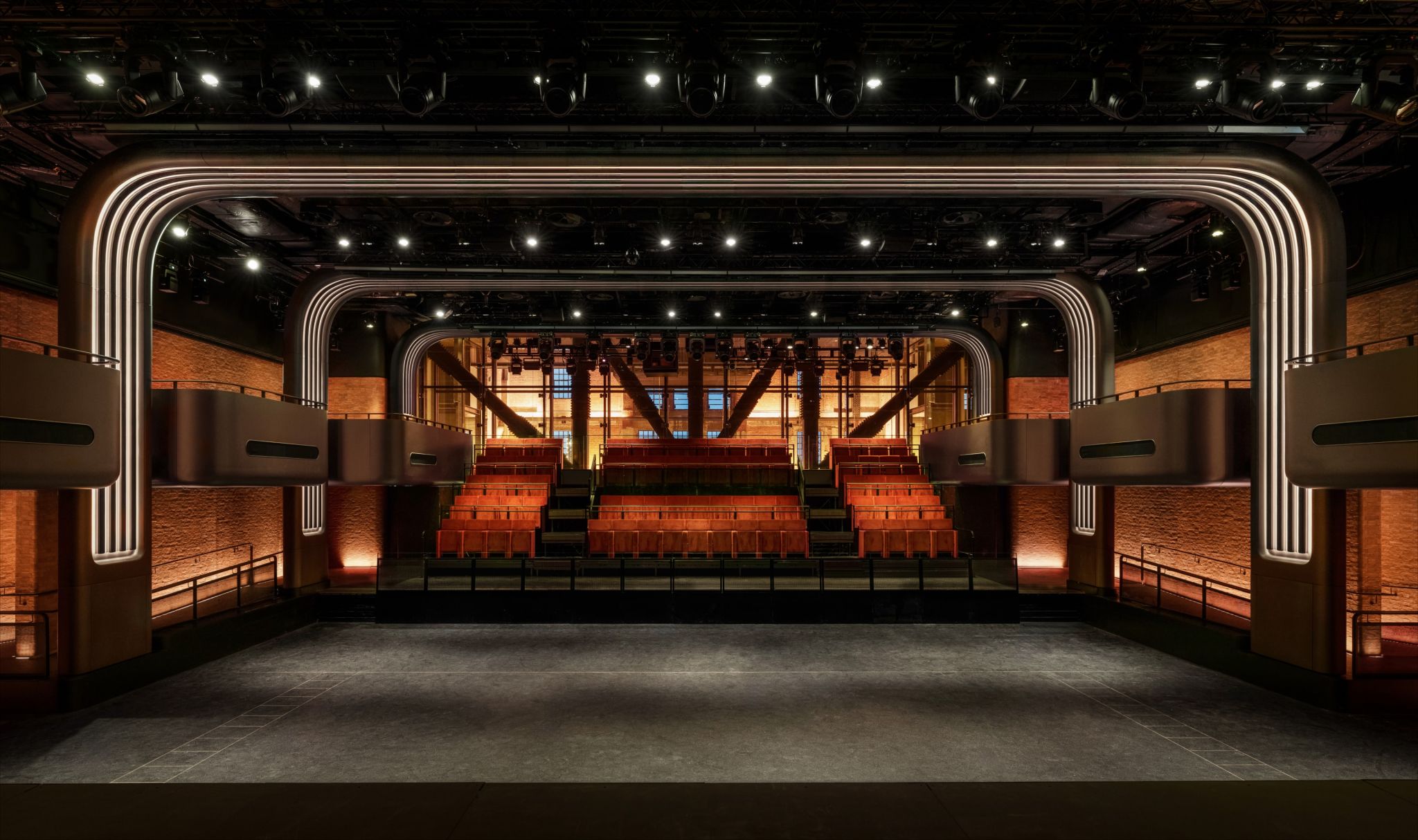 View from the stage toward the seating at Apple Music Hall inside Battersea Power Station