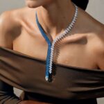 Royal Oak Joaillerie blue and diamond necklace worn by a model