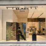 Balmain storefront and window display at Via della Spiga 23 in Milan