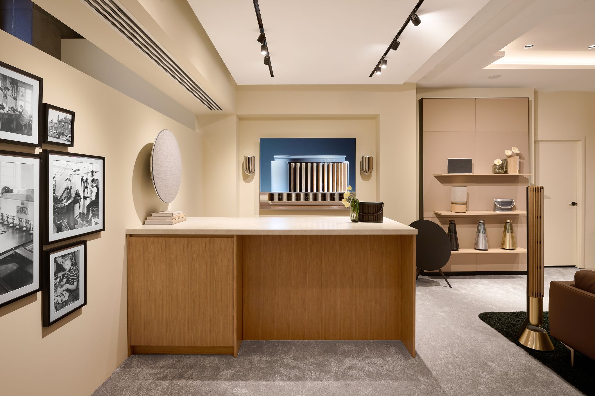 Timber counter and shelving at Bang & Olufsen Martin Place