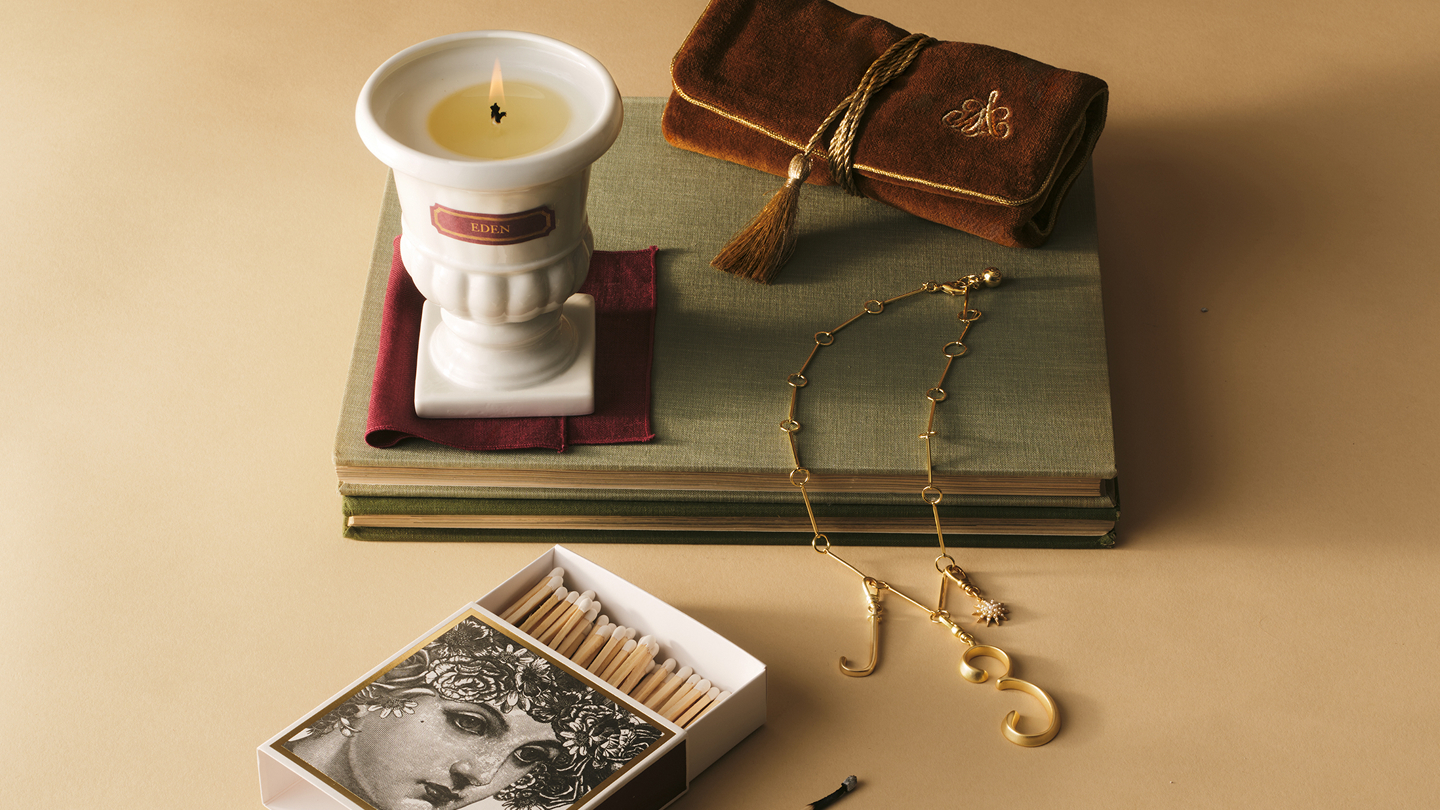 Gifts and accessories arranged for Bloomingdale’s holiday campaign