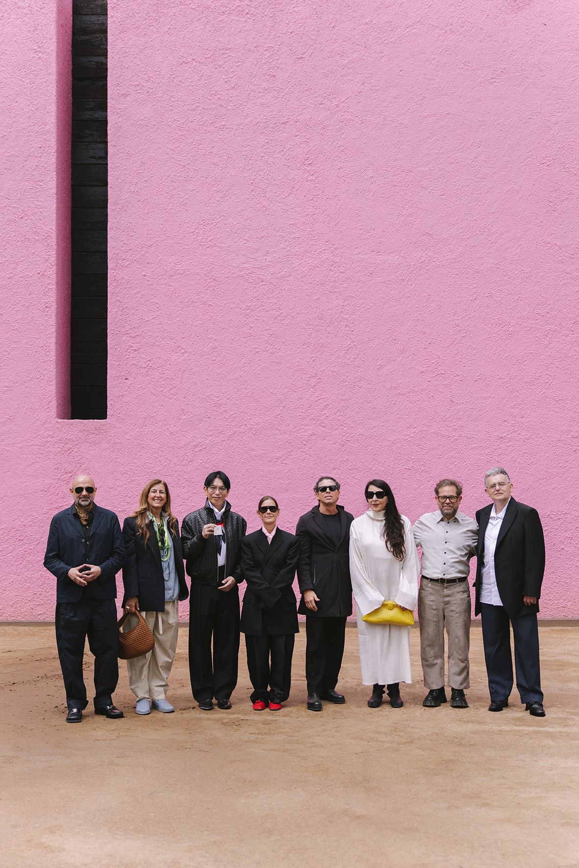 Guests gathered against a pink architectural wall for the Barragán Prize celebration