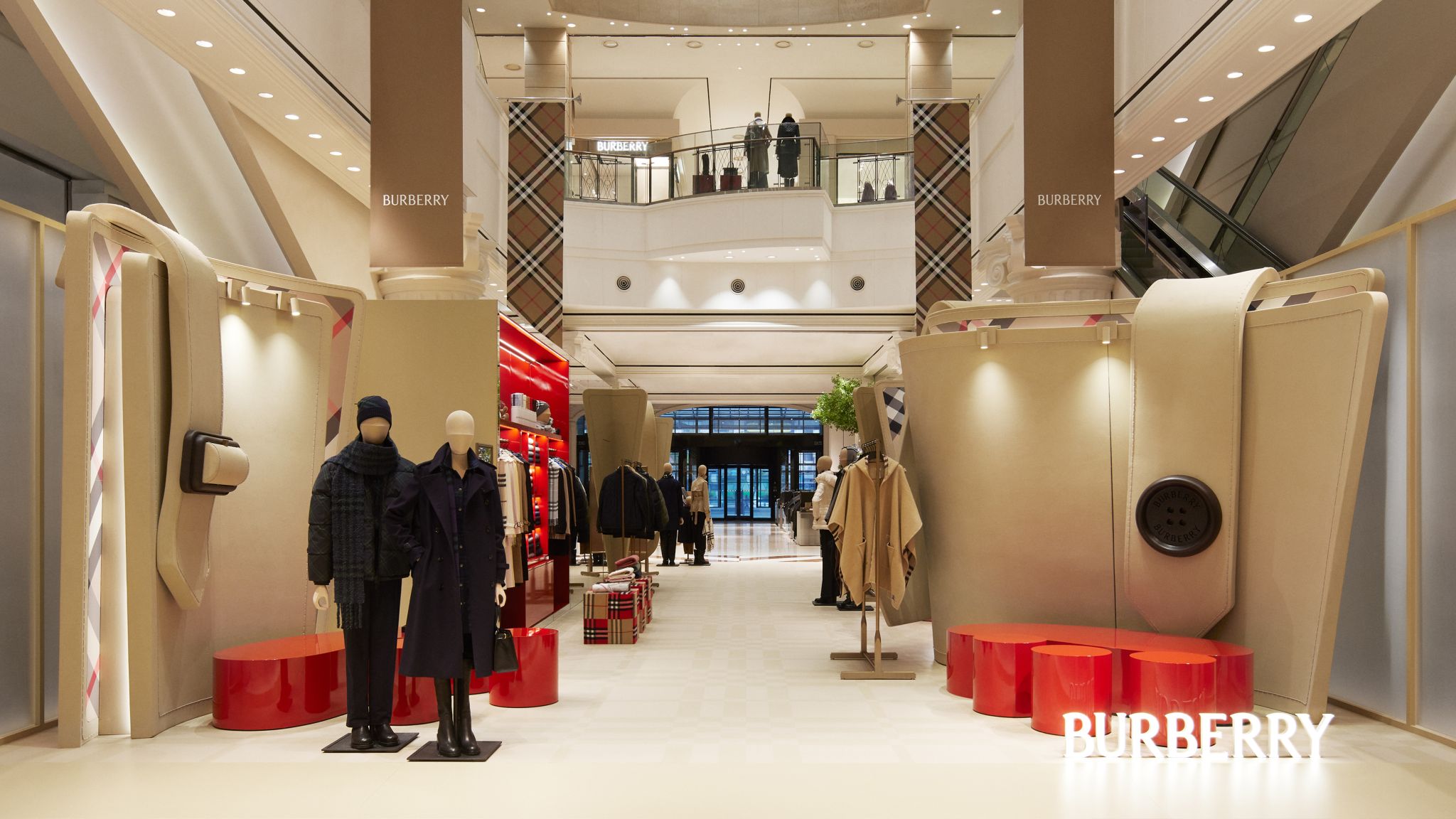 Burberry pop-up at Shinsegae Gangnam with oversized trench-coat structures