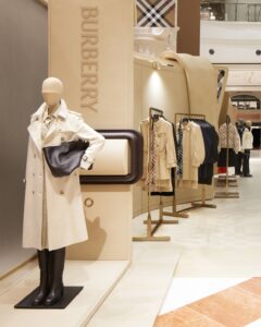 Mannequin and outerwear displays within Burberry’s trench-inspired pop-up