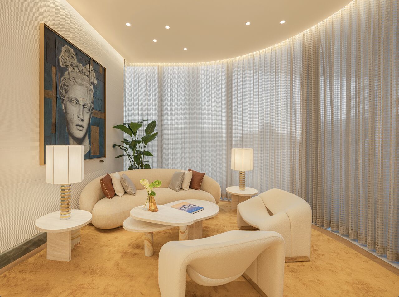 Lounge seating area inside Bvlgari Haikou