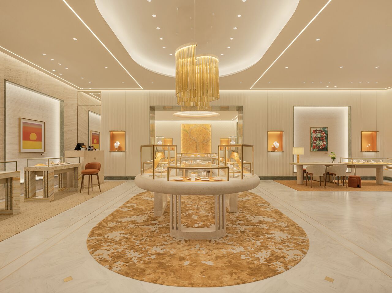 Venini chandelier and display counters inside Bvlgari Haikou