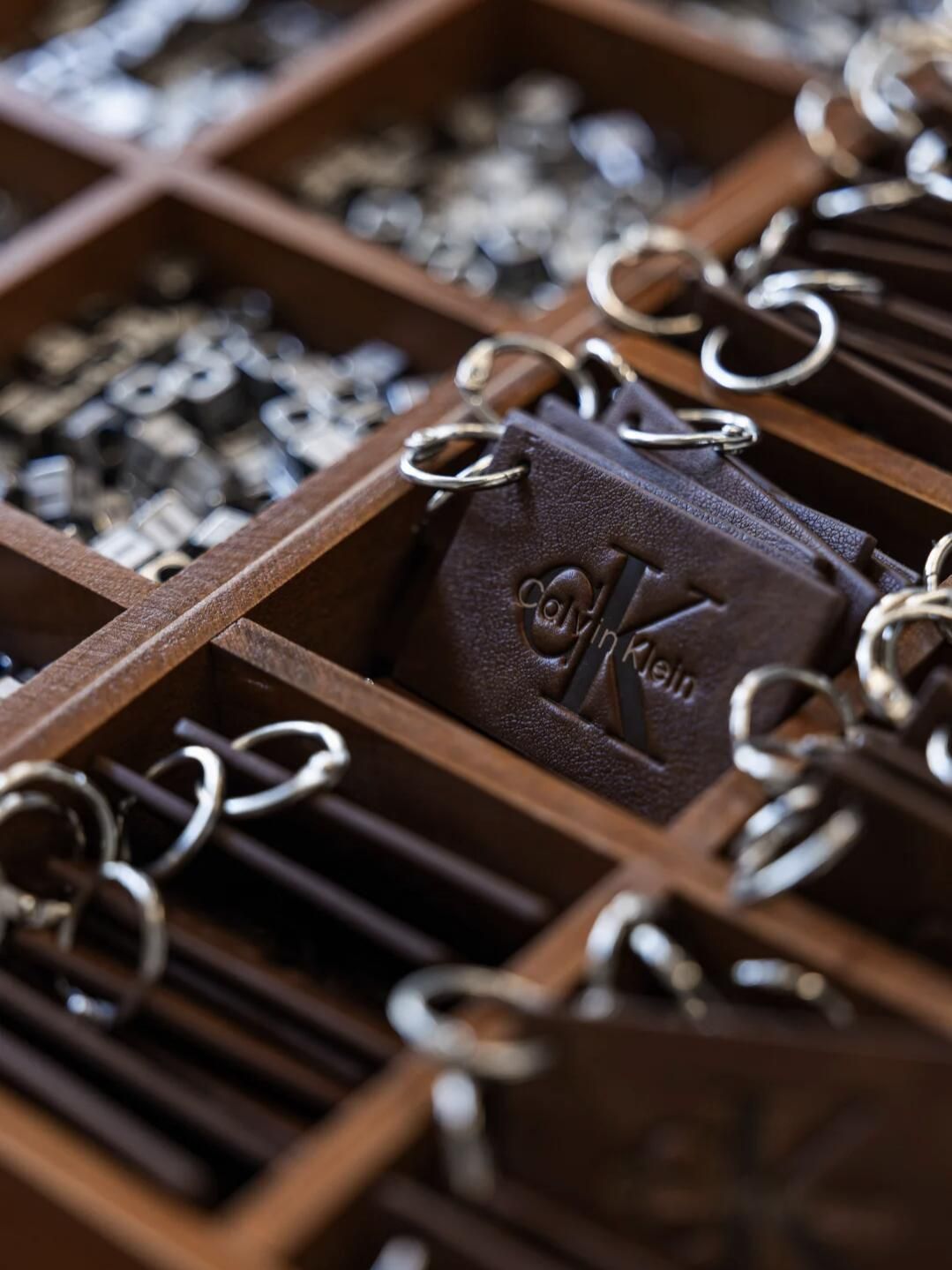 Calvin Klein branded leather tags and key rings