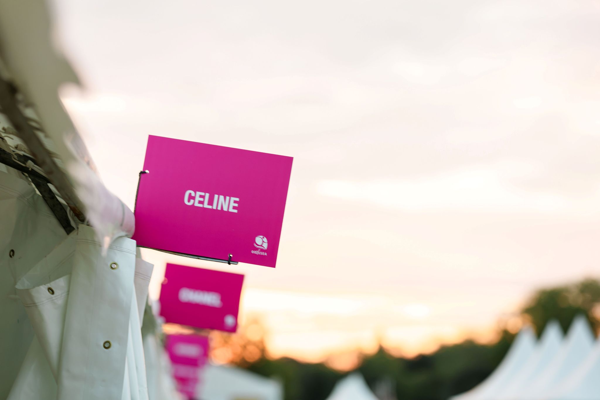 Pink Celine team signs held above the Odysséa crowd