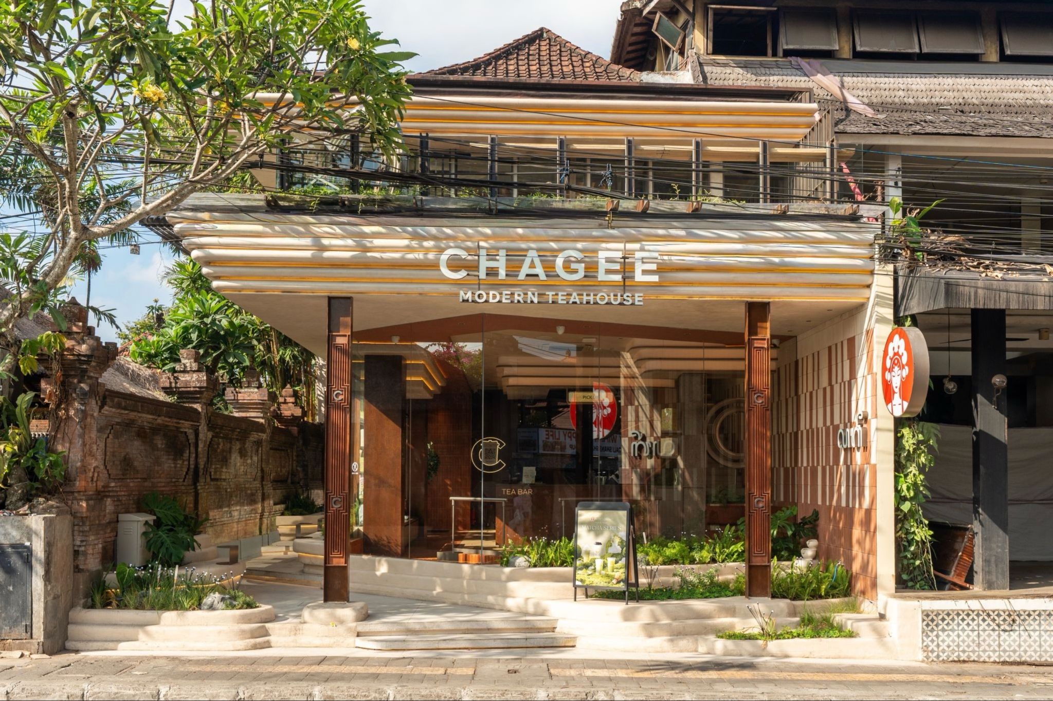 CHAGEE Bali teahouse exterior with planting and timber-toned façade