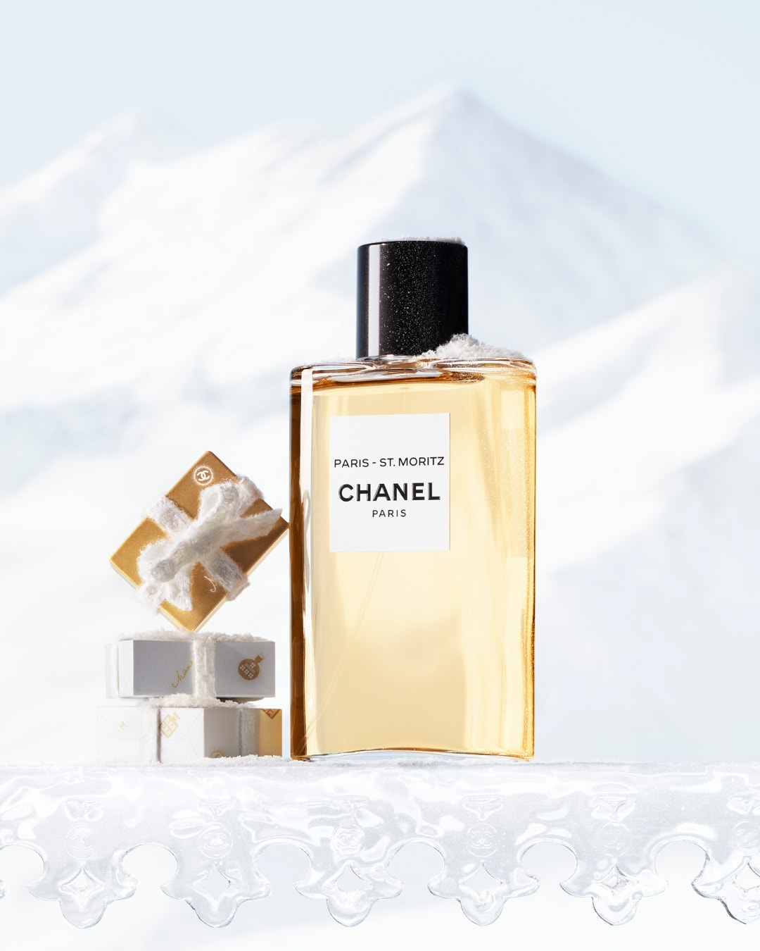 CHANEL Paris–St. Moritz fragrance in a snowy holiday setting