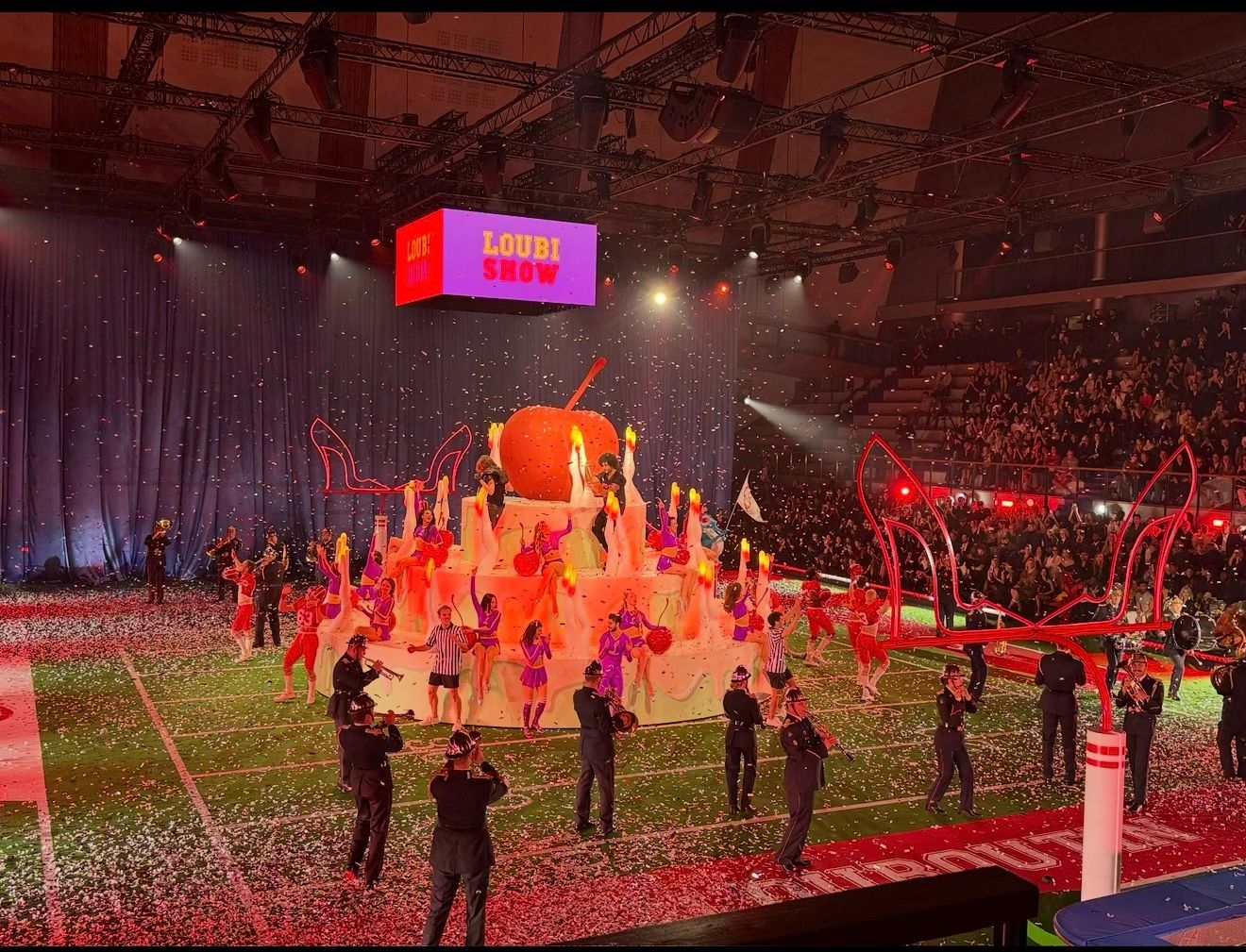 Archival 2025 Christian Louboutin football-field show at Dojo Arena